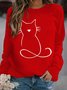 Casual Escote Redondo Gato Sudadera