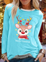 Casual Bloque de color Escote Redondo Manga Larga Camiseta