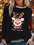 Casual Bloque de color Escote Redondo Manga Larga Camiseta