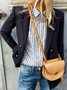 Con Cuello de Chal Manga Larga Liso Regular Microelasticidad Regular Ajuste Chaqueta para Mujeres