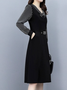 Casual Primavera / Otoño Diario Midi Vestido Negro Junta Dividida Rayas