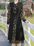Casual Primavera / Otoño Diario Midi Vestido Negro Junta Dividida pequeña Floral