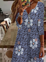 Casual Primavera / Otoño Diario Midi Vestido Azul Floral