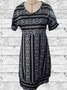 Casual Verano Diario Corto Vestido Negro Étnico