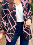 Cuello de Solapa Manga Larga Geométrico Regular Flojo Chaqueta para Mujeres