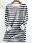 Escote Redondo Manga Larga Rayas Lana Flojo Camisa para Mujeres