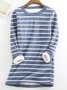 Escote Redondo Manga Larga Rayas Lana Flojo Camisa para Mujeres