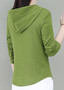 Encapuchado Manga Larga Liso Cremallera Regular Microelasticidad Flojo Camisa para Mujeres