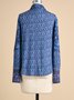 Con Cuello de Chal Manga Larga Étnico Regular Microelasticidad Flojo Camisa para Mujeres