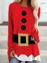 Casual Navidad Escote Redondo Manga Larga Camiseta
