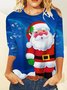 Casual Navidad Escote Redondo Manga Larga Camiseta