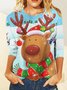 Casual Navidad Escote Redondo Manga Larga Camiseta