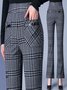 Casual Tartán Largo Hebilla Pantalón