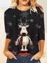 Casual Navidad Escote Redondo Manga Larga Camiseta