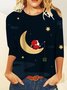 Casual Navidad Escote Redondo Manga Larga Camiseta