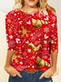 Casual Navidad Escote Redondo Manga Larga Camiseta