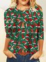 Casual Navidad Escote Redondo Manga Larga Camiseta