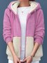 Capucha Manga Larga Bloque de color Cremallera Lana Flojo Encapuchado osito de peluche Chaqueta para Mujeres