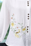 Escote Redondo Manga Larga Floral Bordado Regular Microelasticidad Flojo Camisa para Mujeres
