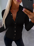 Cuello Subido Manga Larga Liso Regular Regular Ajuste Blusa para Mujeres