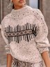Cuello Redondo Manga Larga Algodón-Mezclado Suéter