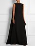 Fiesta Elegante Liso Negro Talla Grande Sin Mangas Vestido