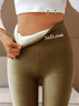 Invierno Letras de texto Casual Spandex Cintura Media Banda Elástica Ajuste Legging H-línea Leggings para Mujeres