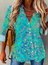Talla Grande Estampado Casual Manga Larga Blusa