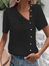 Liso Manga Corta Hebilla Casual Blusa