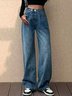 Liso Hebilla Bolsillos Mezclilla Casual Pantalones Vaqueros