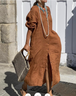 Casual Primavera / Otoño Diario Maxi Vestido Marrón oscuro Liso
