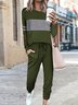 Mujeres Bloque de color Escote Redondo Manga Larga Cómodo Casual Top con Pantalones Conjunto de Dos Piezas