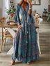 Bohémico Primavera / Otoño Vacaciones Maxi Vestido Rojo Floral