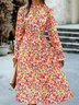 Bohémico Primavera / Otoño Diario Midi Vestido Rosado Floral