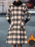 Casual Invierno Diario Midi Vestido Albaricoque Tartán