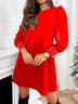 Casual Primavera / Otoño Diario Corto Vestido Rojo Liso