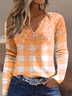 Casual Tartán Mellado Manga Larga Camiseta