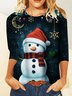 Casual Navidad Escote Redondo Manga Larga Camiseta