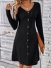 Casual Primavera / Otoño Diario Corto Vestido Negro Liso