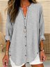 Cuello Camisero Manga Larga Rayas Hebilla Regular Flojo Túnico Blusa para Mujeres